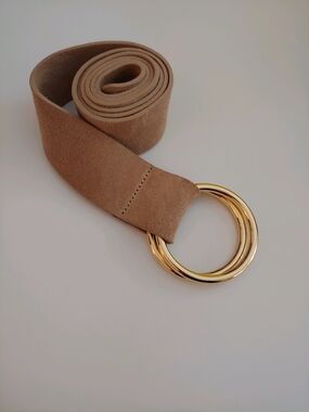 B-Low the Belt Suede Tan Belt with Gold Double Rings